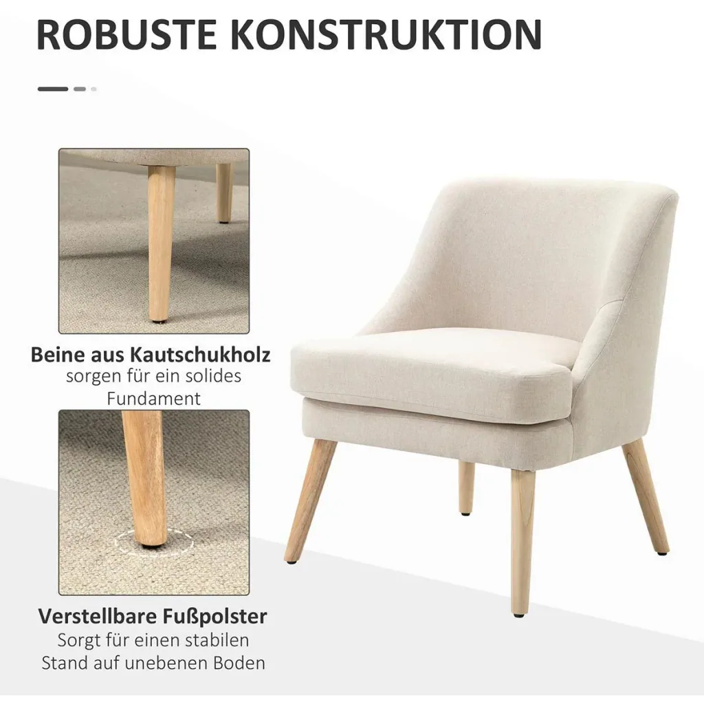 Esszimmerstuhl mit Armlehne Wohnzimmerstuhl Bürostuhl Polsterstuhl modern Leinen-Touch Holz weiß 63 x 69 x 79,5 cm