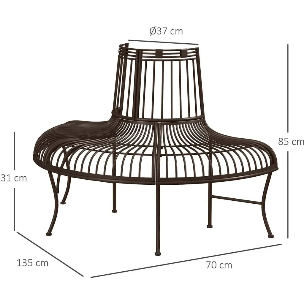 Metall-Baumbank halbrunde Gartenbank Parksitz für Ø37cm Baumstämme 135 x 70 x 85 cm