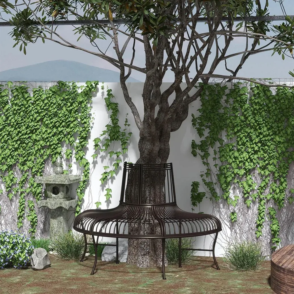 Metall-Baumbank halbrunde Gartenbank Parksitz für Ø37cm Baumstämme 135 x 70 x 85 cm