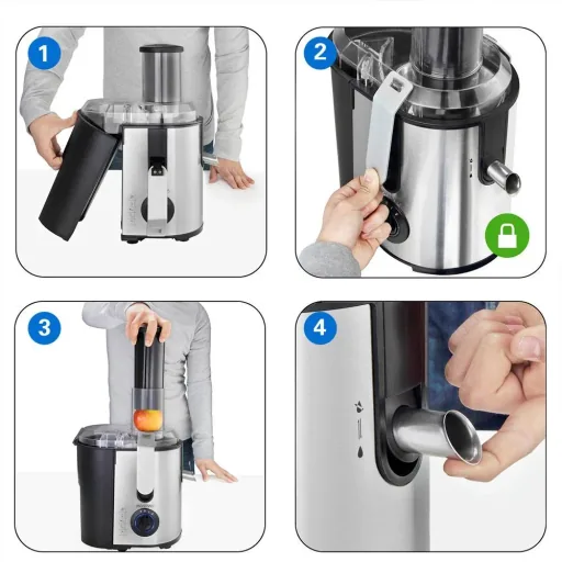 Entsafter - Entsafter für Obst & Gemüse 1100W - Edelstahl - große Einfüllöffnung