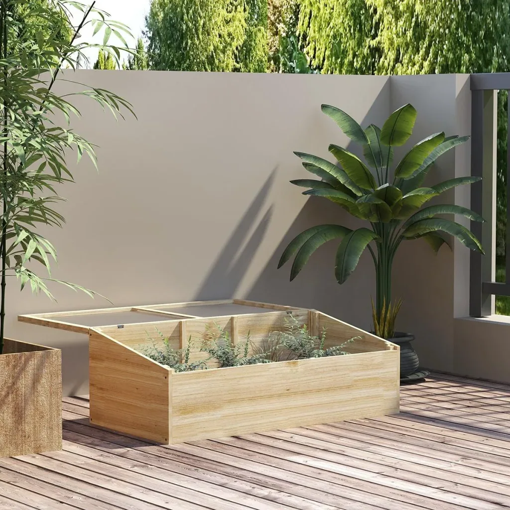 Gewächshaus Holz Frühbeet Frühbeetkasten Treibhaus Garten & Pflanzkasten-System für Garten Balkon, 100 x 50 x 35 cm, Nat