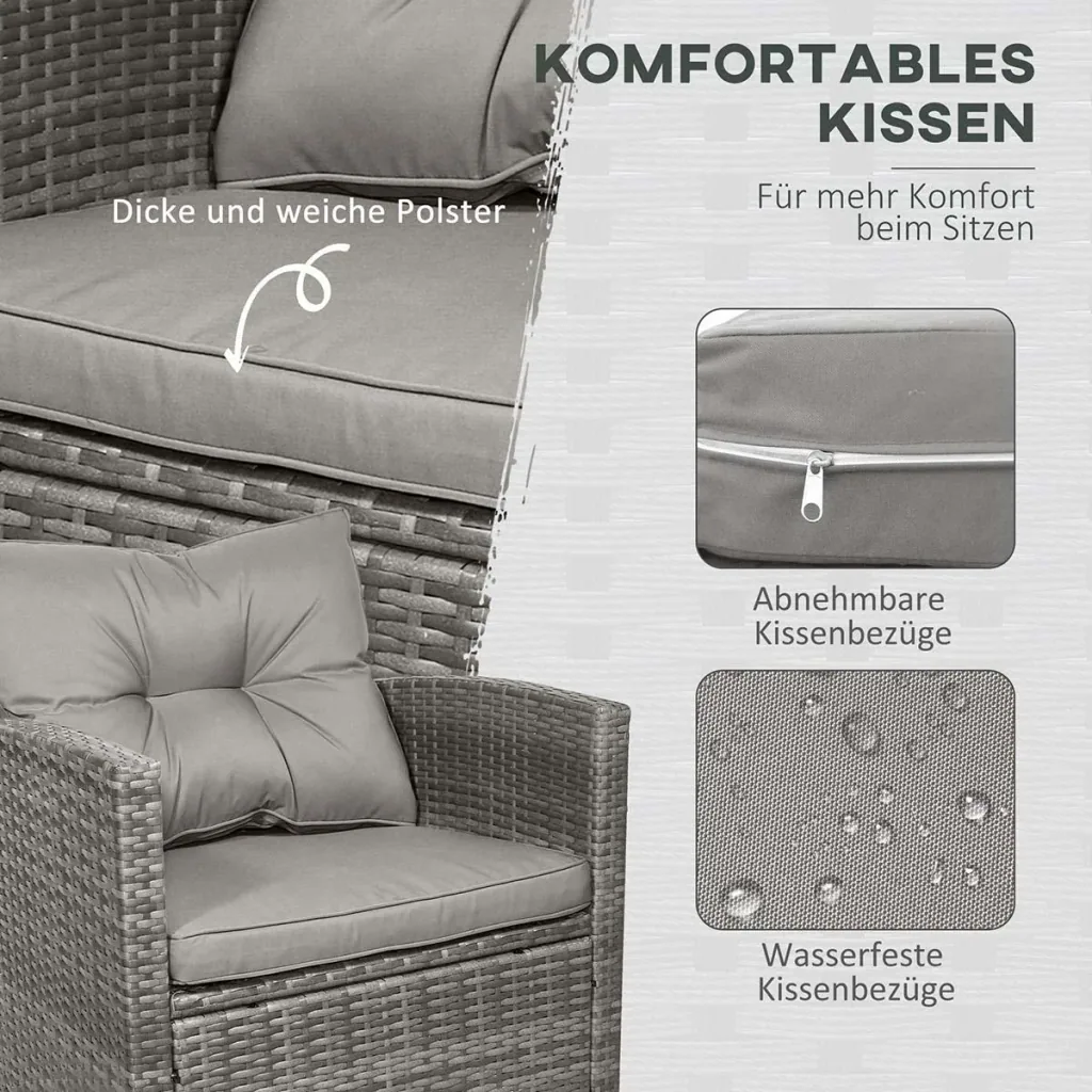 Polyrattan Sitzgarnitur 4 tlg. Sitzgruppe Gartenset Sofagarnitur Gartenmöbel Set Lounge Metall Luxus Grau