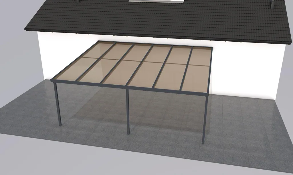 Terrassendach Premium, anthrazit, 6110 x 5060 mm - Acryl Stegplatten 16mm, bronze
