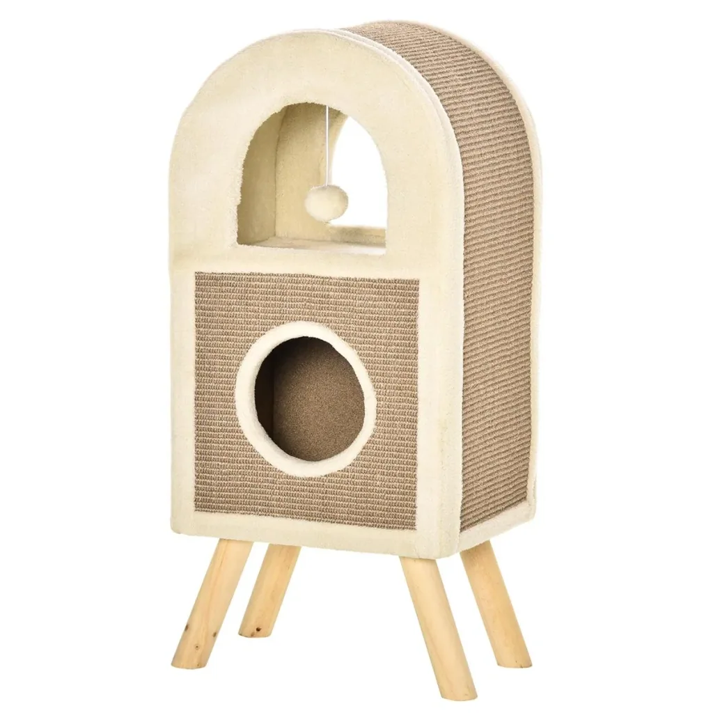 Kratzbaum Katzenhöhle mit kratzbrett Spielbällen katzenbett Kratzmatte mehrstöckig Spanplatte Plüsch Sisal Kaffee 40 x 3