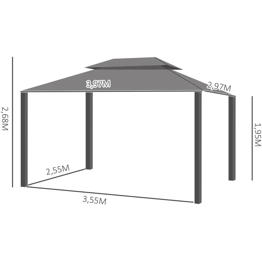 Gartenpavillon - inkl. Vorhänge - Grau - 4 x 3 m