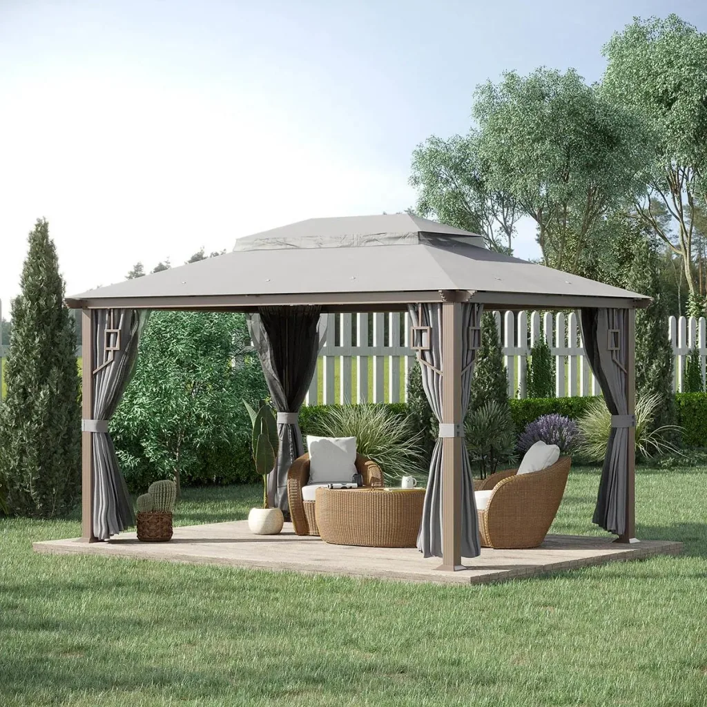 Gartenpavillon - inkl. Vorhänge - Grau - 4 x 3 m