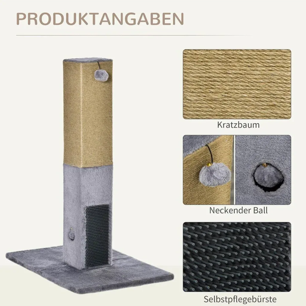 Kratzstamm für Katzen Kratzsäule 79H cm Katzenbaum mit Juteseil Katzenkratzbaum Kratzbaum Spielbaum inklusive Spielzeug