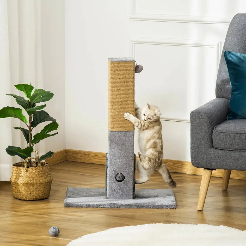 Kratzstamm für Katzen Kratzsäule 79H cm Katzenbaum mit Juteseil Katzenkratzbaum Kratzbaum Spielbaum inklusive Spielzeug