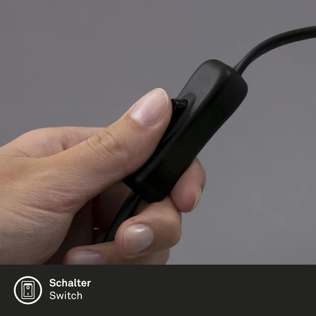 PULU Tischleuchte, Metallsockel schwarz, Opal Glas, Kabelschalter, E14 Fassung