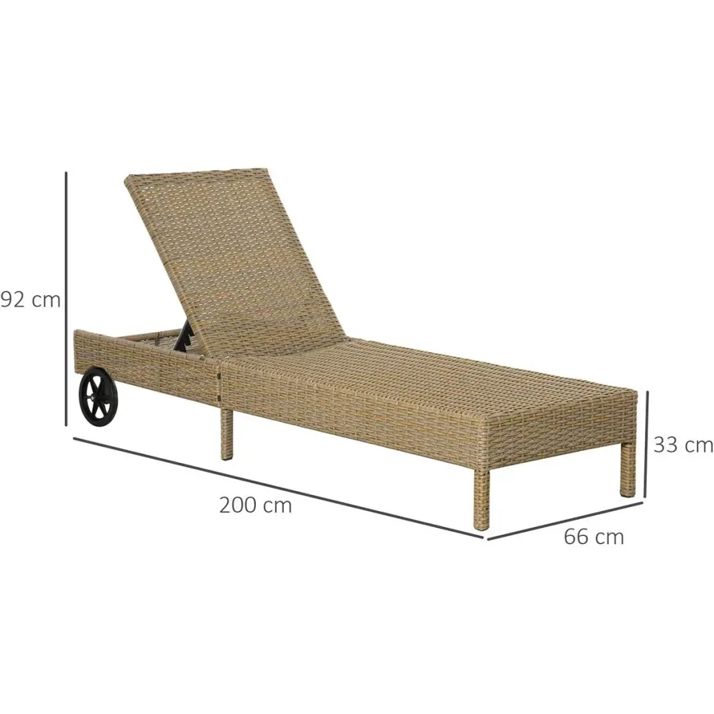 Gartenliege Rattanoptik Natur+Khaki 200 x 66 x 92 cm