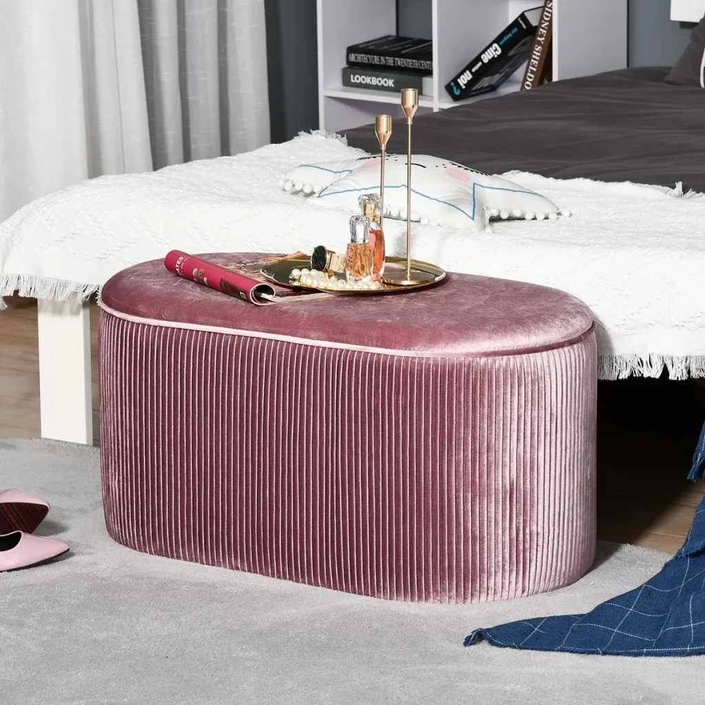 Sitzbank Polsterbank mit Stauraum Truhenbank für Wohnzimmer französische Stil Samt elegant Rosa 81 x 40 x 41 cm