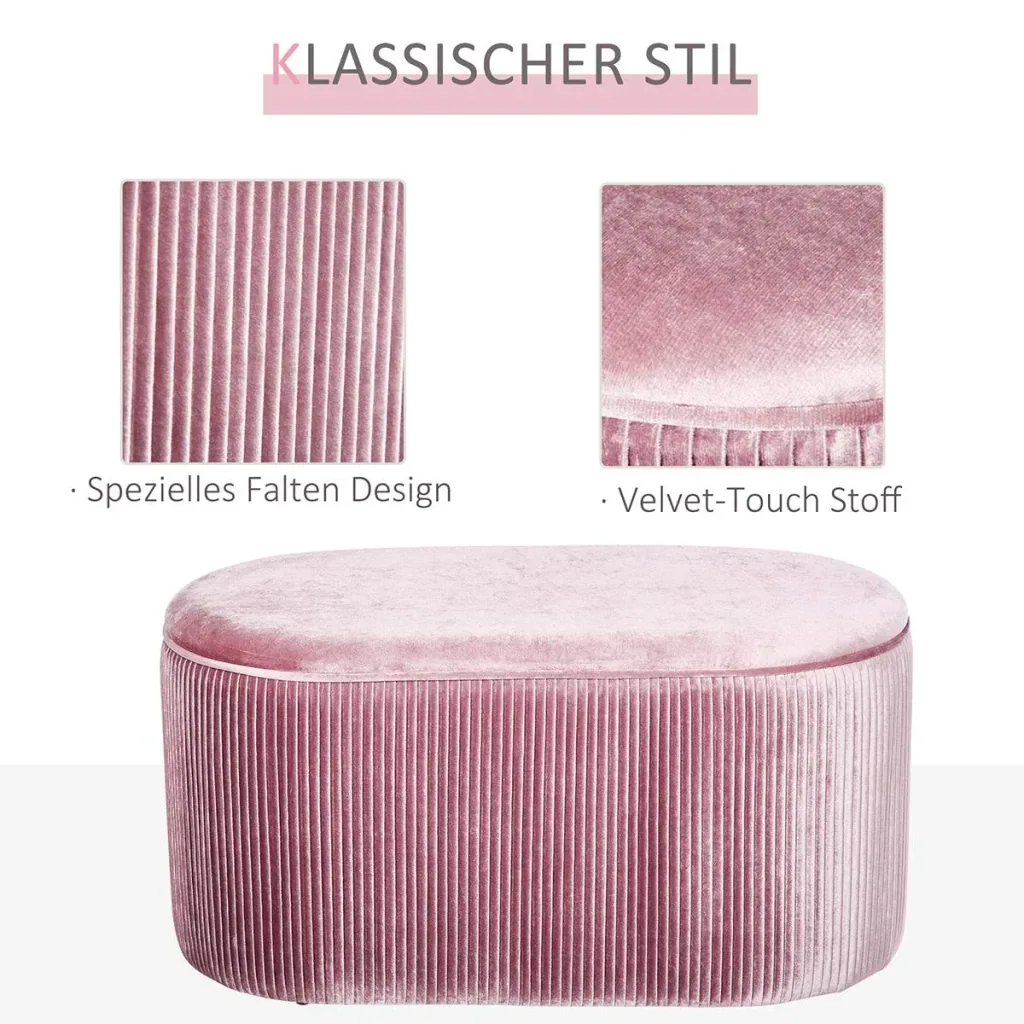 Sitzbank Polsterbank mit Stauraum Truhenbank für Wohnzimmer französische Stil Samt elegant Rosa 81 x 40 x 41 cm