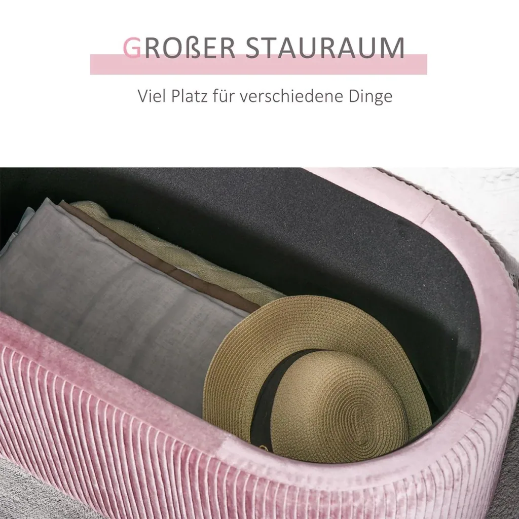 Sitzbank Polsterbank mit Stauraum Truhenbank für Wohnzimmer französische Stil Samt elegant Rosa 81 x 40 x 41 cm