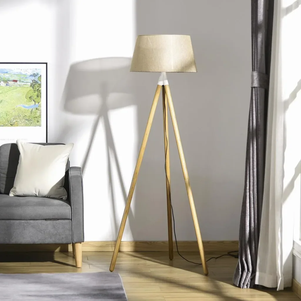 Stehlampe Stehleuchte Standleuchte mit Bambus Holz-Stativ modern künstlerisch für das Wohnzimmer Schlafzimmer PVC ABS 67