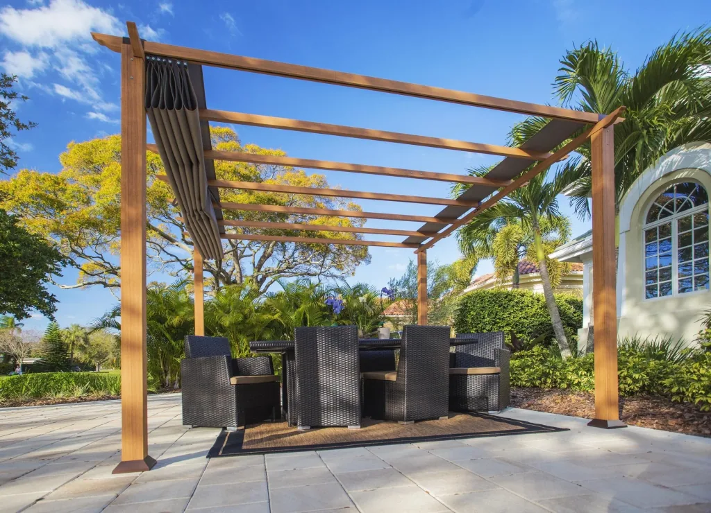 Paragon Outdoor Pergola Florida 350×350×235 cm Aluminium Holzoptik – inkl. verstellbarem Sonnensegel
