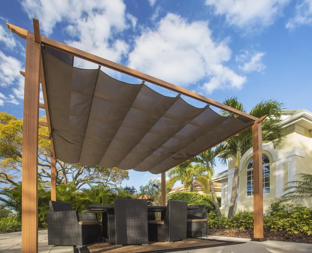 Paragon Outdoor Pergola Florida 350×350×235 cm Aluminium Holzoptik – inkl. verstellbarem Sonnensegel