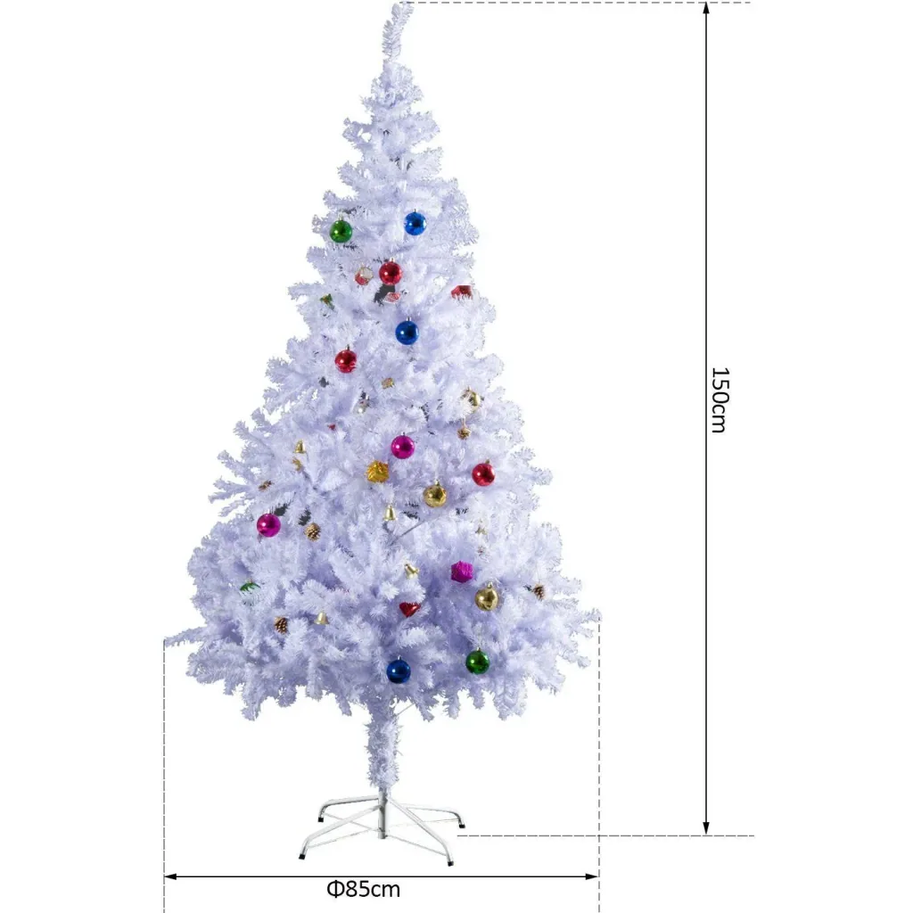 Weihnachtsbaum Christbaum mit Ständer 150cm Weiß inkl. Dekor