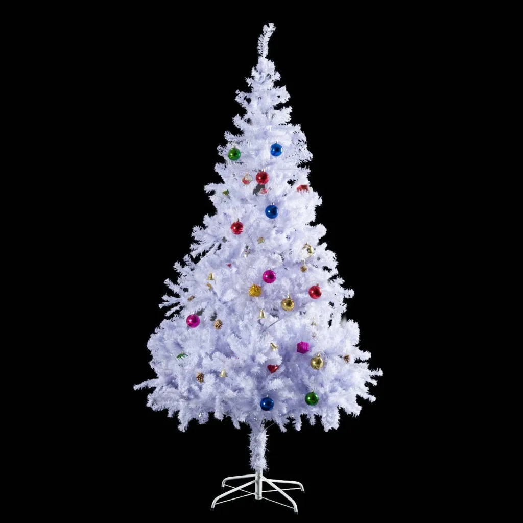 Weihnachtsbaum Christbaum mit Ständer 150cm Weiß inkl. Dekor
