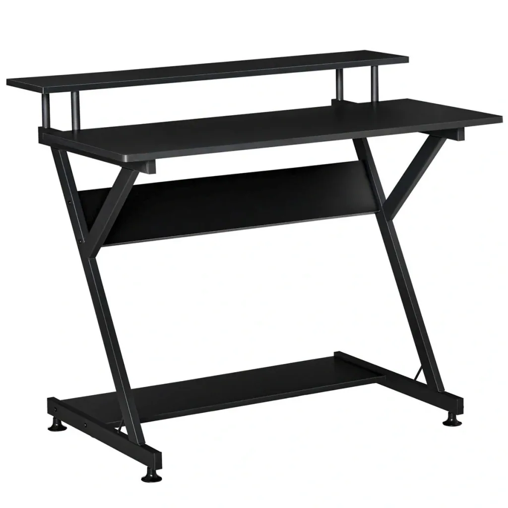 Computertisch industrieller Stil mit Höhenverstellbar Fußbett MDF Metall Schwarz 100 x 60 x 85,5 cm