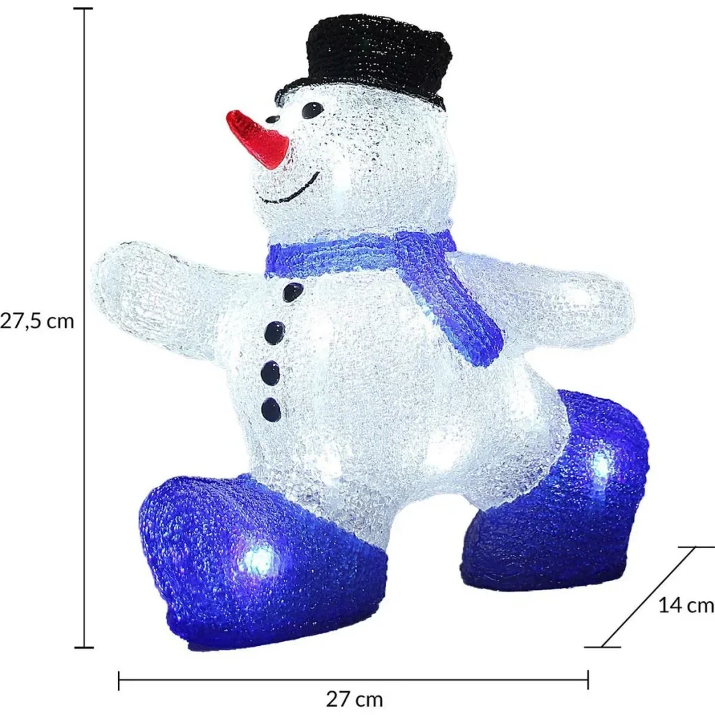 LED-Acryl-Weihnachtsschneemann für drinnen und draußen - 27 x 14 x 27,5 cm