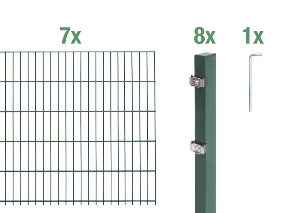 Doppelstabmattenzaun Komplettset, grün, Höhe 140 cm, Länge 14 m