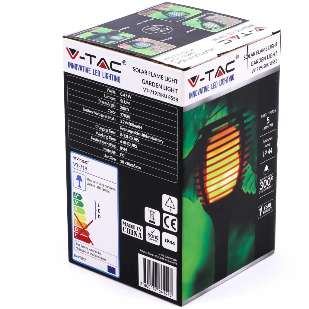 VT-719 Solarlampen-Taschenlampe mit beweglicher Flamme und Dämmerungssensor