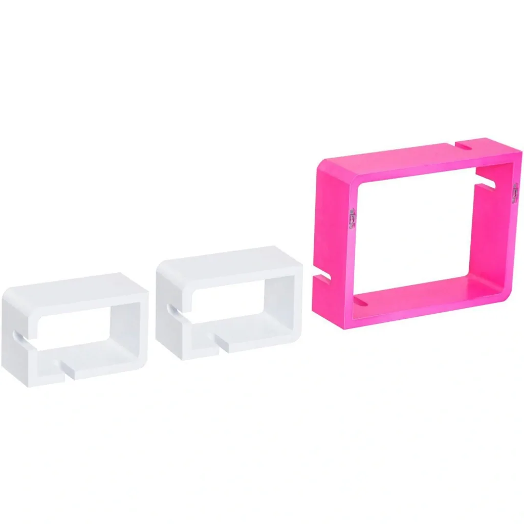 Wandregal Hängeregal mit 3 Fächern MDF Rosa+Weiß