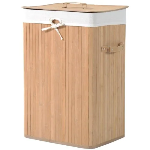 Wäschekorb Wäschebox 72L Bambus Eckig natur