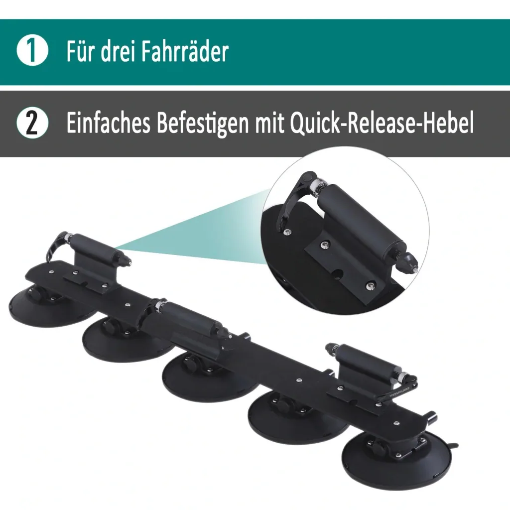 Fahrrradträger Dachträger Fahrradhalter mit Schnellspanner 3 x Fahrrad Alu Schwarz L32 x B15 x H13 cm