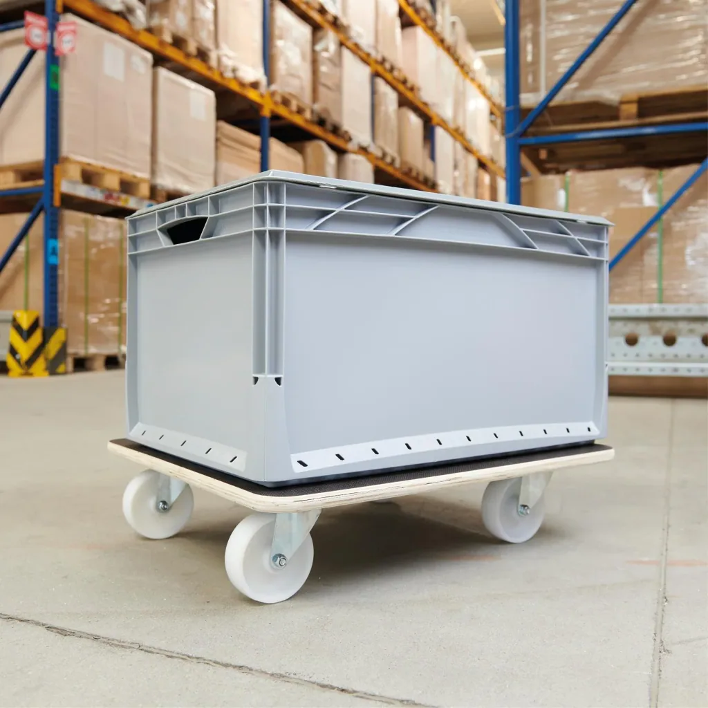 Transporthilfe MM 1113, 59 x 49 x 13,5 cm, harte Rollen Ø 100 mm, Rollenlager, Platte Maxigrip FSC®, Tragkraft 400 kg