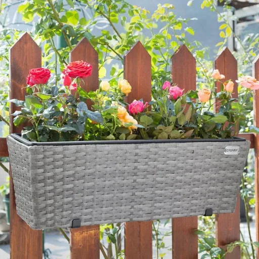 Polyrattan-Pflanzgefäß - 2er-Set - grau