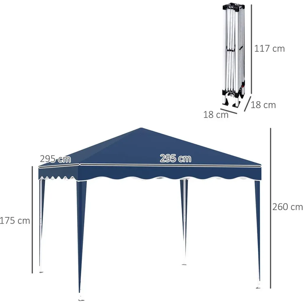 Partyzelt Pavillon höhenverstellbar blau 2,95 x 2,95 x 2,60 m
