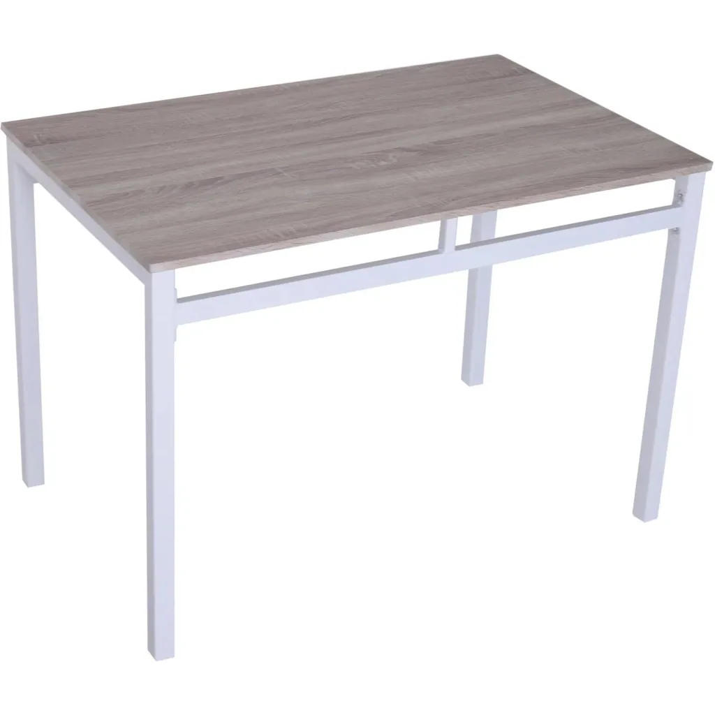5-teilige Essgruppe Sitzgruppe Esstisch Set Holzmaserung MDF + Metall Grau + Weiß mit 1 Tisch + 4 Stühlen