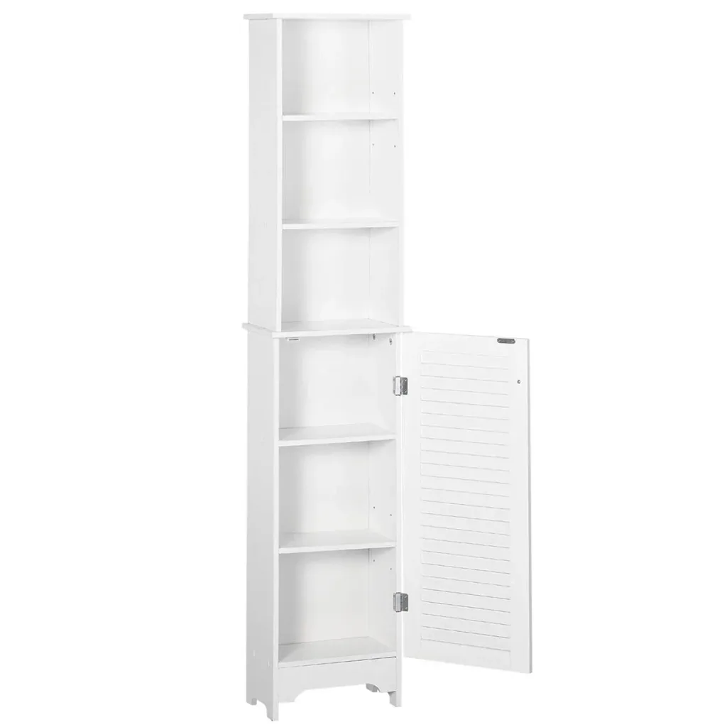 Badezimmerschrank mit höhenverstellbarem Regal Badmöbel mit Lamellentür Badezimmer-Hochschrank MDF Spanplatte Weiß 34 x