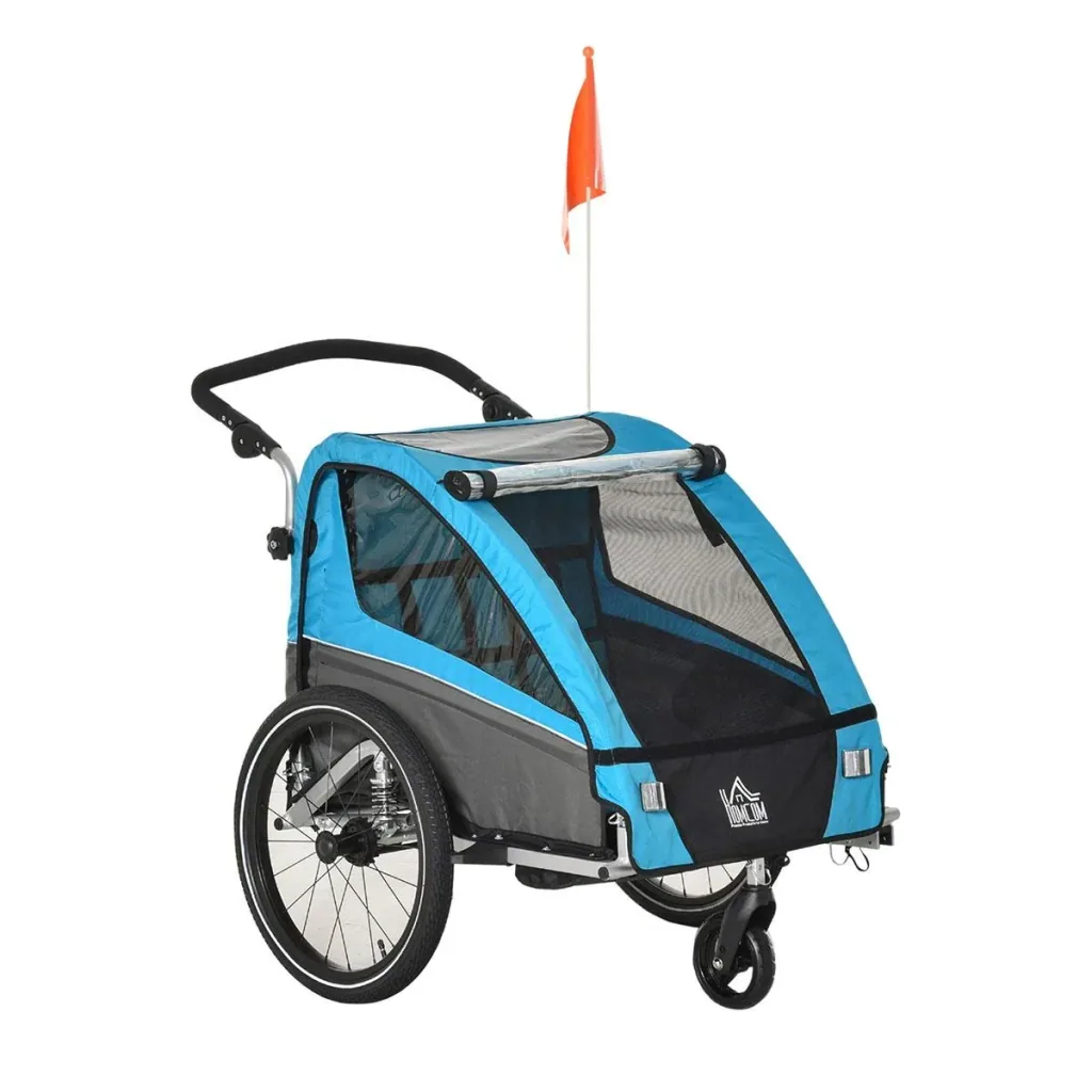 3 in 1 Kinderanhänger Aluminium Kinder Jogger Fahrradanhänger Radanhänger für 2 Kinder mit Schwingungsdämpfungssystem A