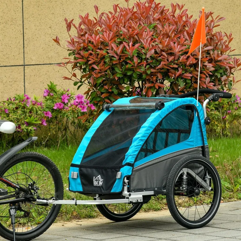 3 in 1 Kinderanhänger Aluminium Kinder Jogger Fahrradanhänger Radanhänger für 2 Kinder mit Schwingungsdämpfungssystem A