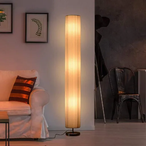 Stehlampe Standleuchte Stehleuchte Edelstahlboden Textillampenschirm 40W rund weiß ?20 x 160 cm
