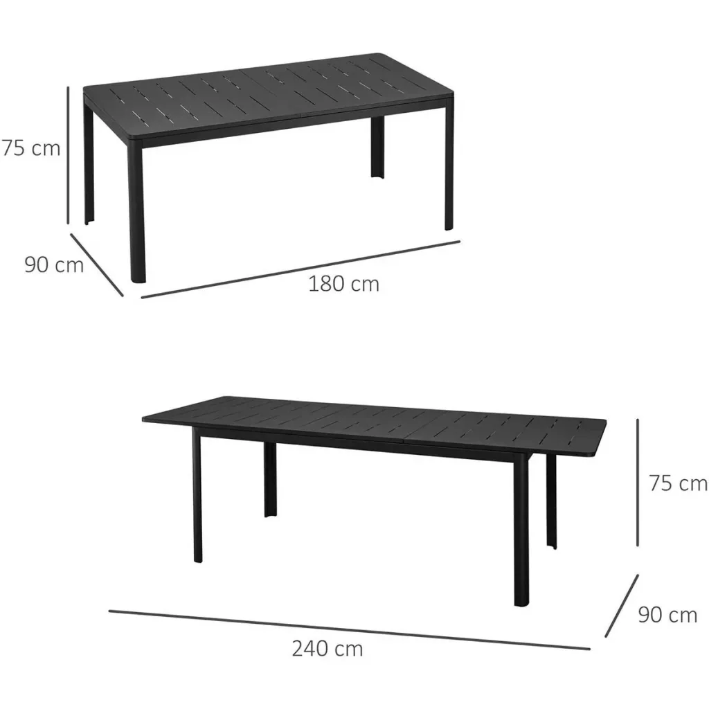 Ausziehbarer Balkontisch 180-240 cm Terrassentisch ausziehbarer Esstisch Outdoor Aluminium schwarz