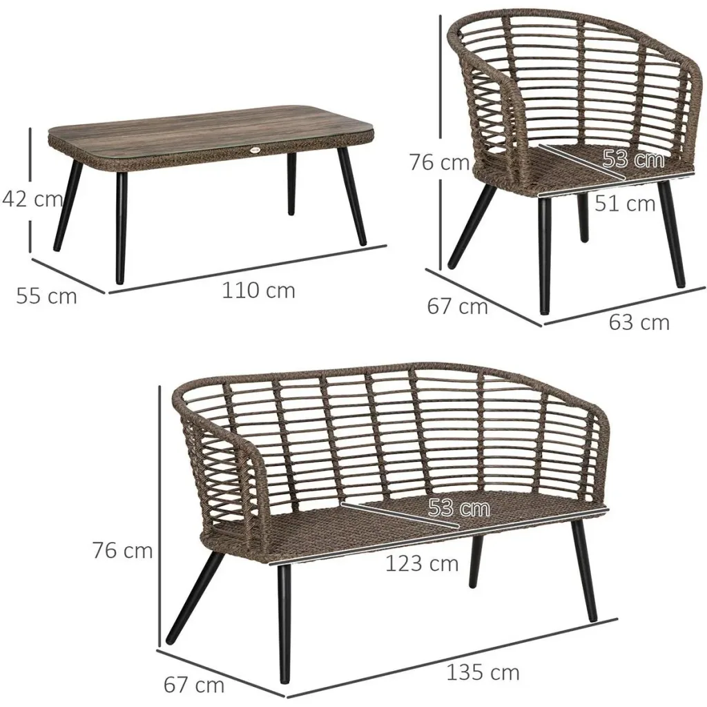 Polyrattan Gartenmöbel Set 4-teiliges Rattensofa-Set Sitzgruppe Sitzgarnitur für Pause Lounge Teetisch mit Sofa Kissen S