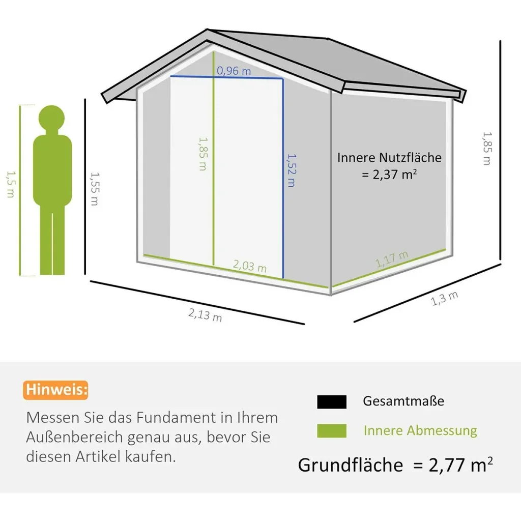 Gartenhaus - mit Fundament - Metall - 213 x 130 x 185 cm