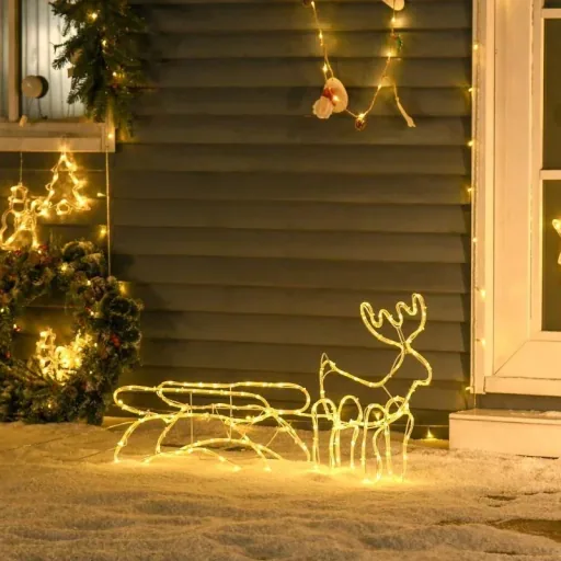 Rentier mit Schlitten Weihnachtsbeleuchtung 160 LED Figur Leuchtfigur