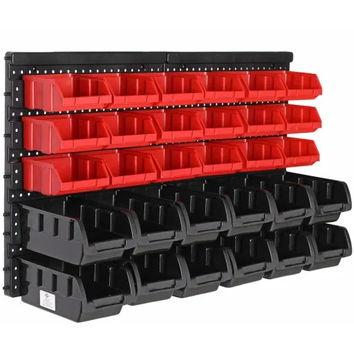 4x Werkzeugregal mit Stapelboxen 32 Stück - 2 Wandplatten von 32x38x2 cm