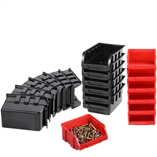 4x Werkzeugregal mit Stapelboxen 32 Stück - 2 Wandplatten von 32x38x2 cm