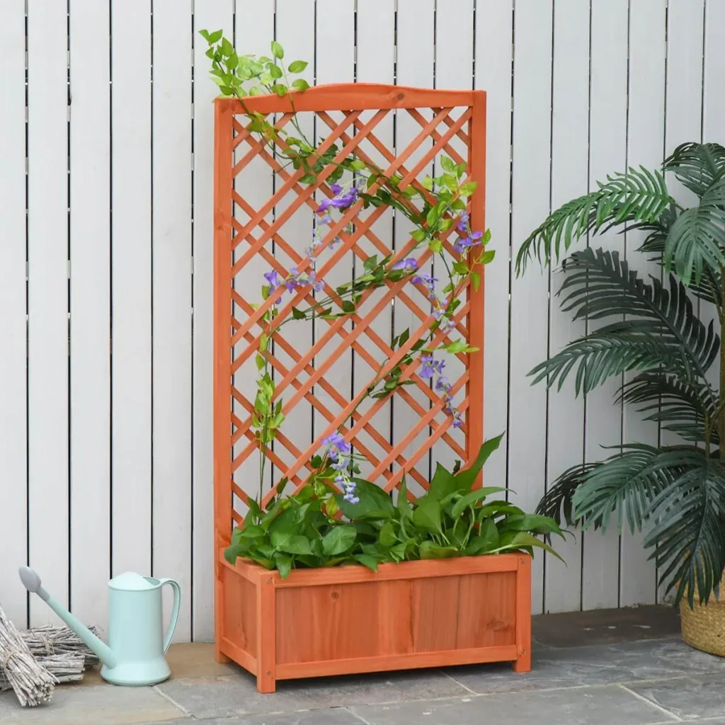 Blumenkasten mit Kletterwand - Holz - 60 x 30 x 122,5 cm