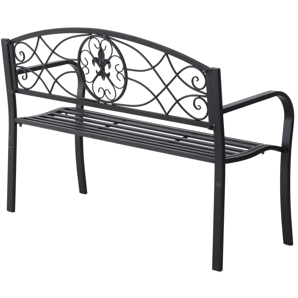 2-Sitzer Sitzbank Gartenbank mit Armlehne Metallbank Landhausstil Metall Schwarz 128 x 50 x 91 cm