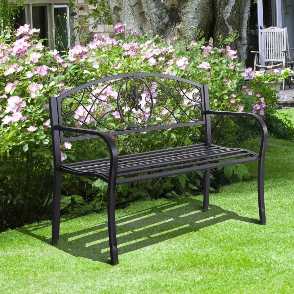 2-Sitzer Sitzbank Gartenbank mit Armlehne Metallbank Landhausstil Metall Schwarz 128 x 50 x 91 cm