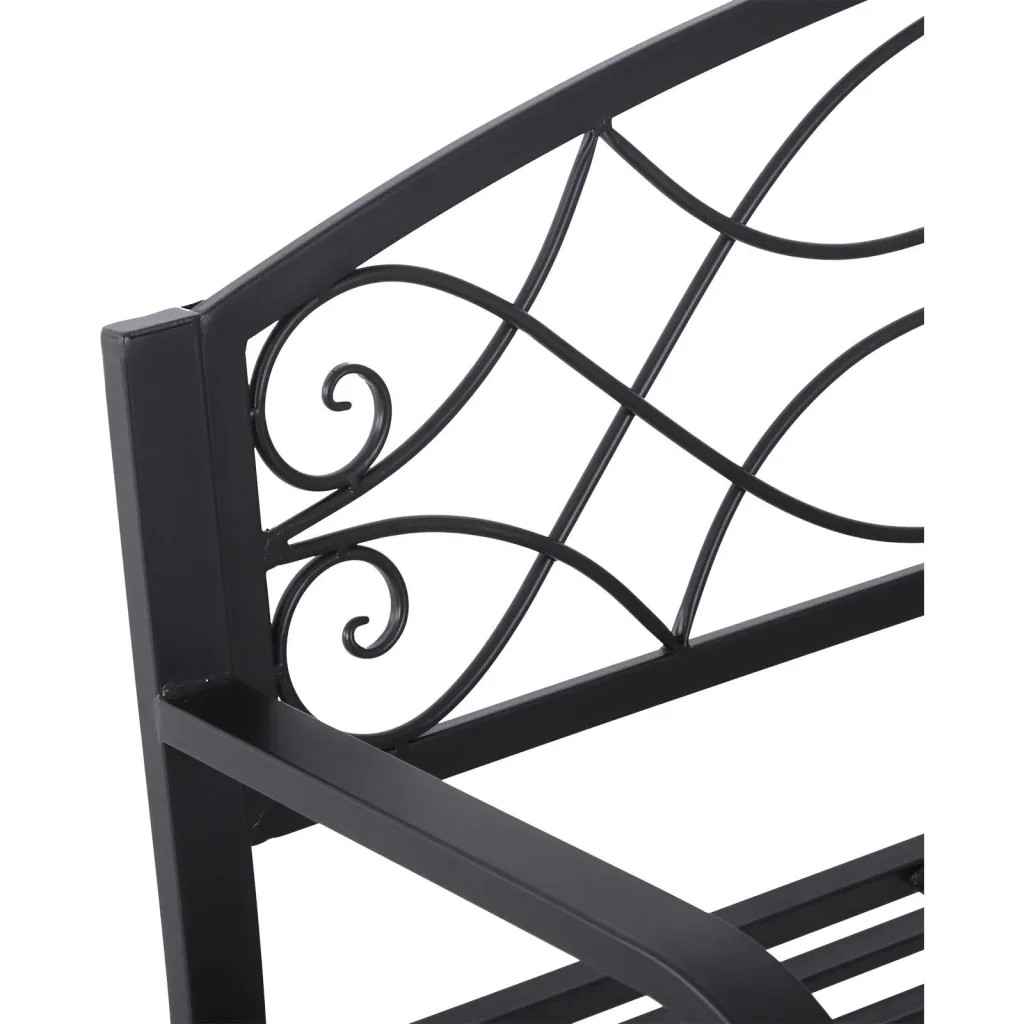 2-Sitzer Sitzbank Gartenbank mit Armlehne Metallbank Landhausstil Metall Schwarz 128 x 50 x 91 cm
