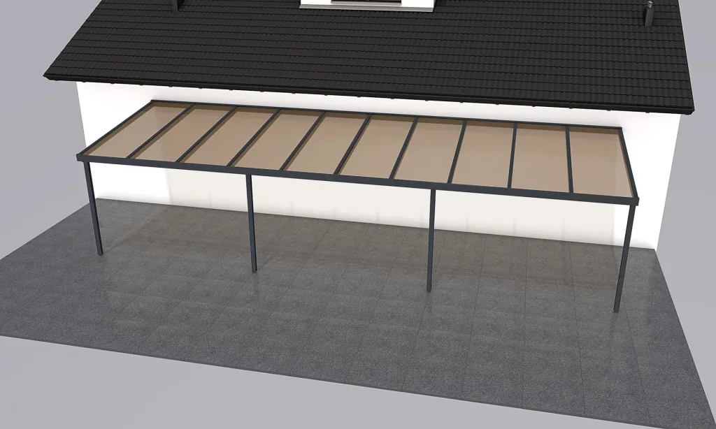 Terrassendach Premium, anthrazit, 10140 x 3060 mm - Acryl Stegplatten 16mm, bronze