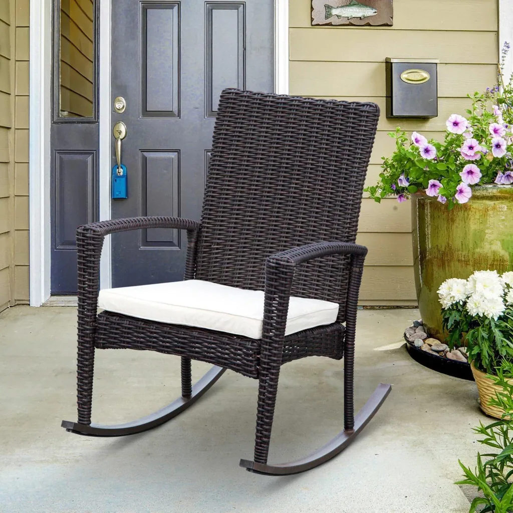 Schaukelstuhl Schwingsessel Polyrattan mit Kissen Braun