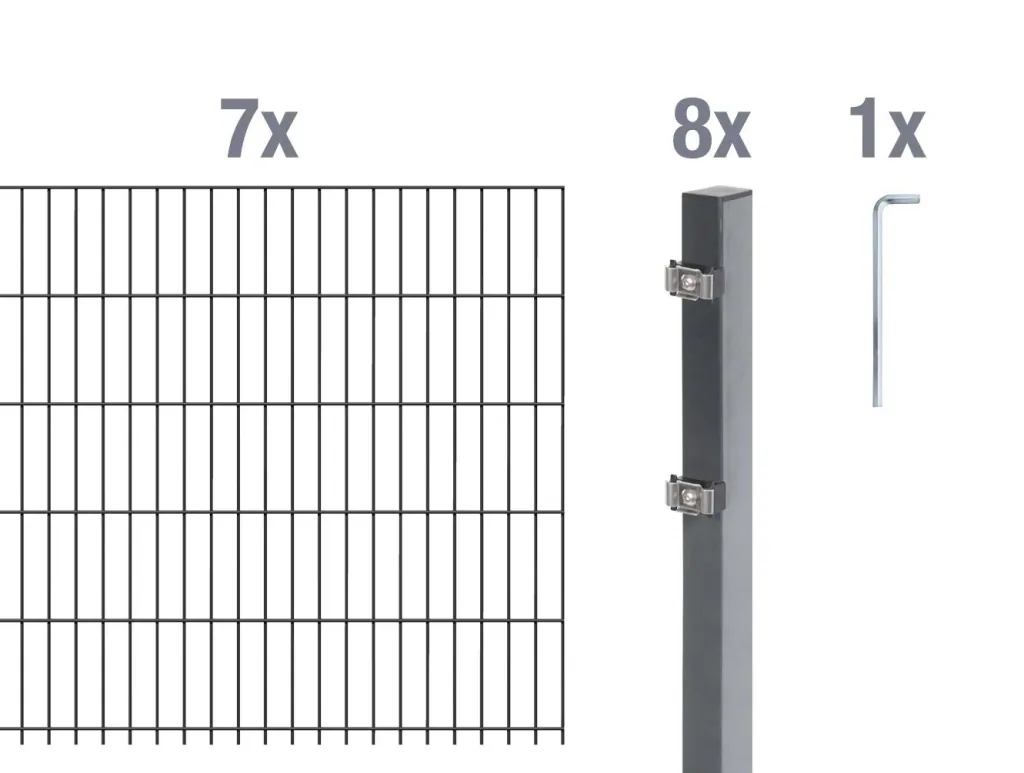 Doppelstabmattenzaun Komplettset, anthrazit, Höhe 140 cm, Länge 14 m